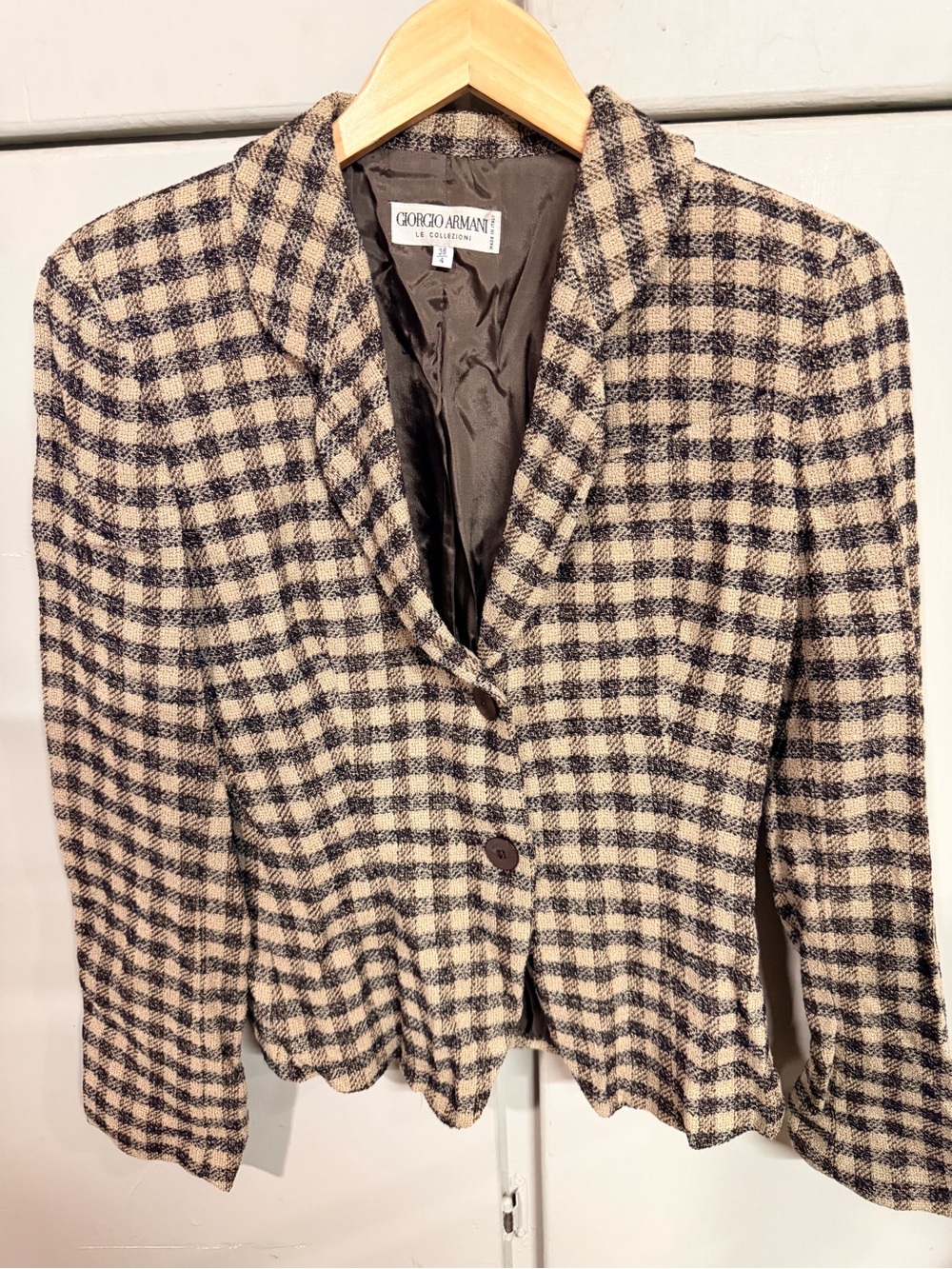 Giorgio Armani Beige and Black Checked Tailored Blazer
